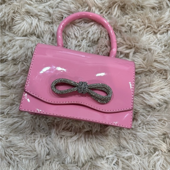 Handbags - Pink Bow Barbiecore Accent Mini Handbag hot pink rhinestone bow crossbody